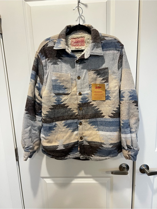 Brooklyn Cloth Other - Brooklyn Cloth Aztec Pattern Sherpa-Lined Shacket - Blue, Gray, Brown